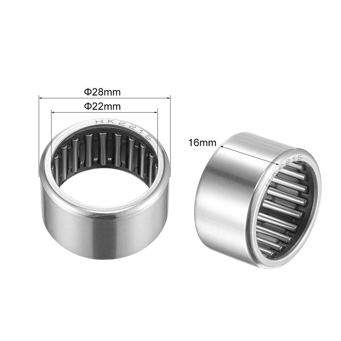Produktbild von SUPERTOOL Nadellager HK2216 – 22x28x16 Mm, Offenes Ende, Gezogenes Nadelhülsenlager, 2 Stück Für Hohe Lasten