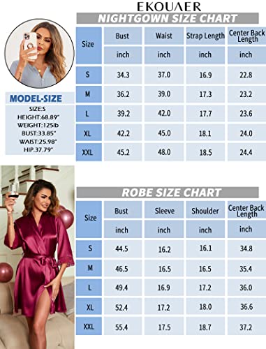 Ekouaer Robe Set Women's Silk Sleepwear Floral Lace Trim Satin Cami White Nightgown With Sexy Robe #TOP5
