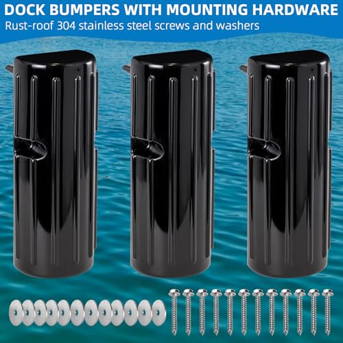 Image of Dock Bumper Fender,Boat Dock Bumpers for Edge or Side,Marine Fender Guard,Vertical Protection,Durable Construction,Includes Mounting Hardware,3 Pack-Black