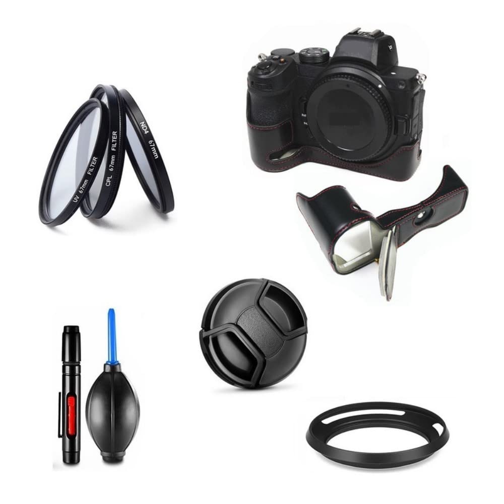 Set di accessori per fotocamera Nikon Z5 con obiettivo da 24 a 50 mm, incluso custodia di base nera a metà corpo, filtri UV CPL ND4, paraluce lente, copriobiettivo, penna di pulizia, pompa