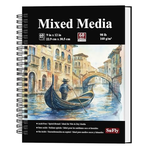 SuFly Mixed Media Sketchbook 9x12 60 Sheets Mixed Media Paper 98lb/160gsm