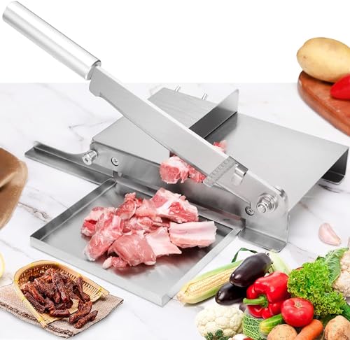 Moongiantgo Manual Meat Cutter Biltong Slicer Rib Chopper with Removable Scale, Stainless Steel Cutting Machine Hand Herb Root Slicer for Salami Ham Bacon Beef Vegetables Deli Ginseng Fish (KD0270)