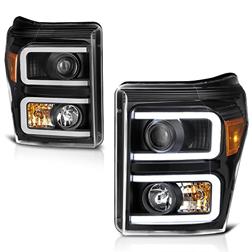 VIPMOTOZ Neon Tube Projector Headlight Assembly For 2011-2016 Ford Superduty F-250 F-350 F-450 Pickup Truck - Matte Black Housing, Driver and Passenger Side