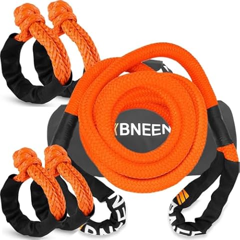 BNEEN Kinetic Recovery Rope with Soft Shackles, 1 in x 30 ft Kinetic Recovery Rope Kit, Tow Rope,Heavy Duty Snatch Rope Strap for Tractor, Car, Truck, SUV, UTV, ATV Cover