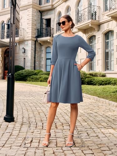 Image of GRACE KARIN Work Dresses for Women 2025 3 /4 Sleeve Fit and Flare Business Midi Dress Classy Office Dresses with Pockets