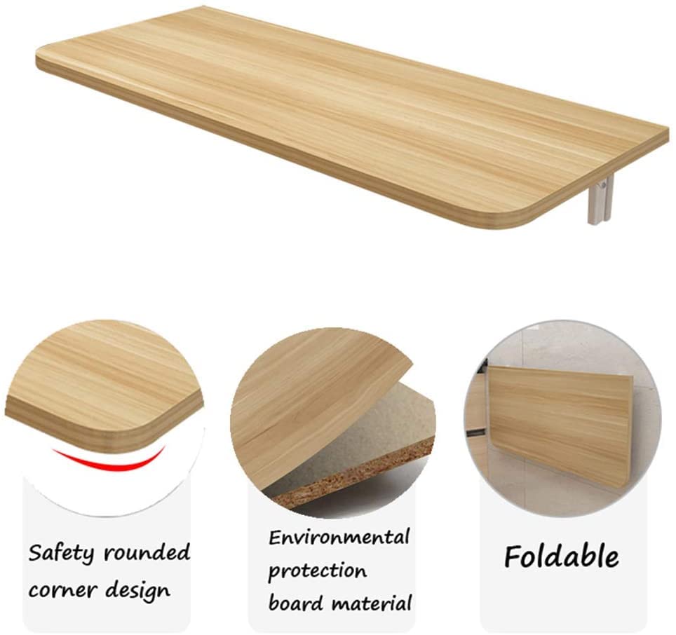 Image of Folding Wall Mounted Study Work from Home,Laptop Table /Desk; Semi Gloss Finish Color Bavarian Beech Top; Size: 16 inchx 32 inch Multipurpose Wall Mount Kitchen Shelf with MS Steel Brackets
