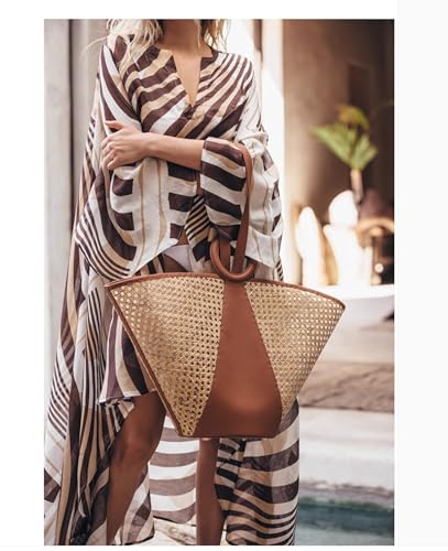 Bolso grande tejido de ratán para mujer con correa larga miniatura 2