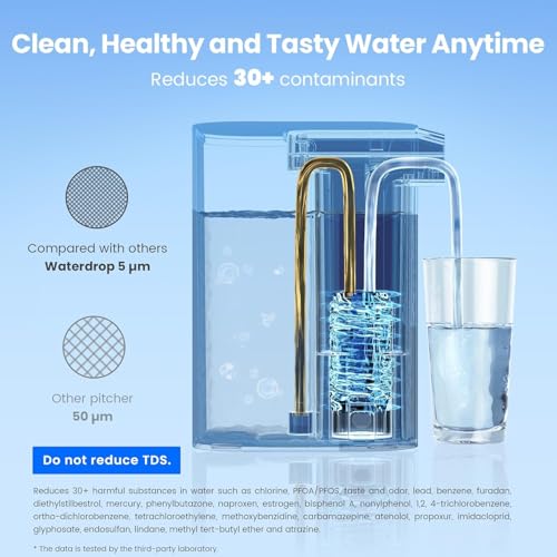 Image of Waterdrop ED01AB Alkaline Electric Water Filter Pitcher, 15-Cup, White | Rechargeable Water Dispenser with 1 Filter, Instant 200-Gallon Countertop Purifier, Reduce PFOA /PFOS, Chlorine, Lead