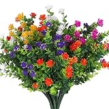 10 Bundles Artificial Boxwood Flowers Outdoor Fake Flowers, UV Resistant No Fade Faux Plastic Greene