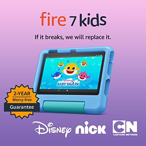 Amazon Fire 7 Kids tablet (newest model) ages 3-7. Top-selling 7" kids tablet on Amazon. Includes 6 months of ad-free and exclusive content, easy parental controls, 10-hr battery, 16 GB, Blue - 1