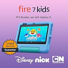 Amazon Fire 7 Kids tablet, ages 3-7. Top-selling 7" kids tablet on Amazon. Includes ad-free and exclusive content, easy parental controls, 10-hr battery, 16 GB, Blue