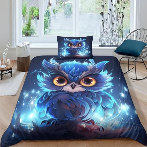 Housse de couette chouette 135x200 microfibre avec taie d'oreiller