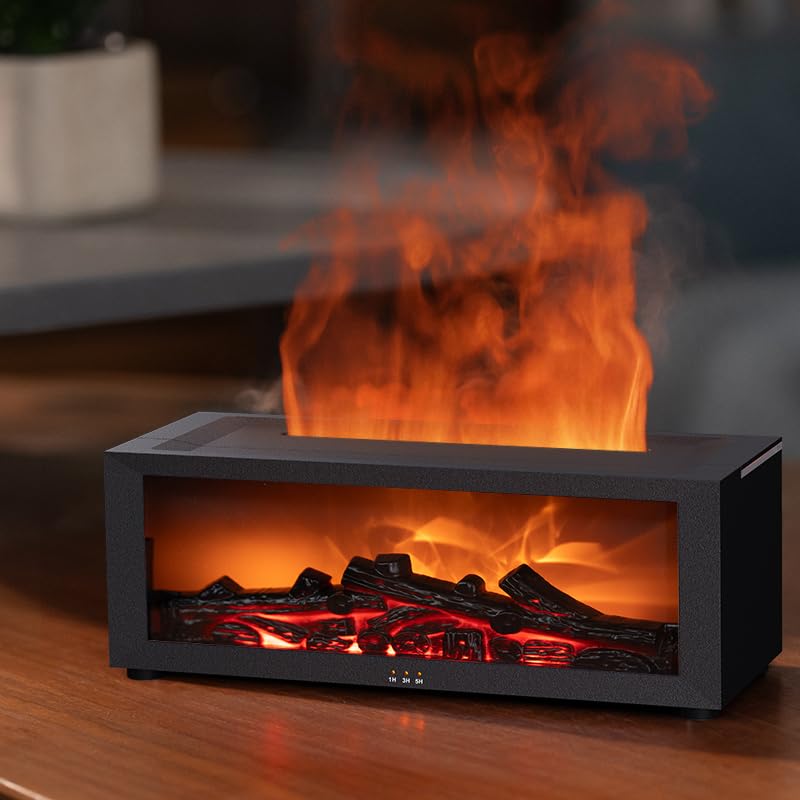 Essential Oil Diffuser, Fireplace Flame Oil Diffuser - Aromatherapy Aroma Humidifier, Upgrade 7 Colors Noiseless Remote Control - Perfect for Bedroom Home Office (150ml Fireplace Flame, Black) - Image 3