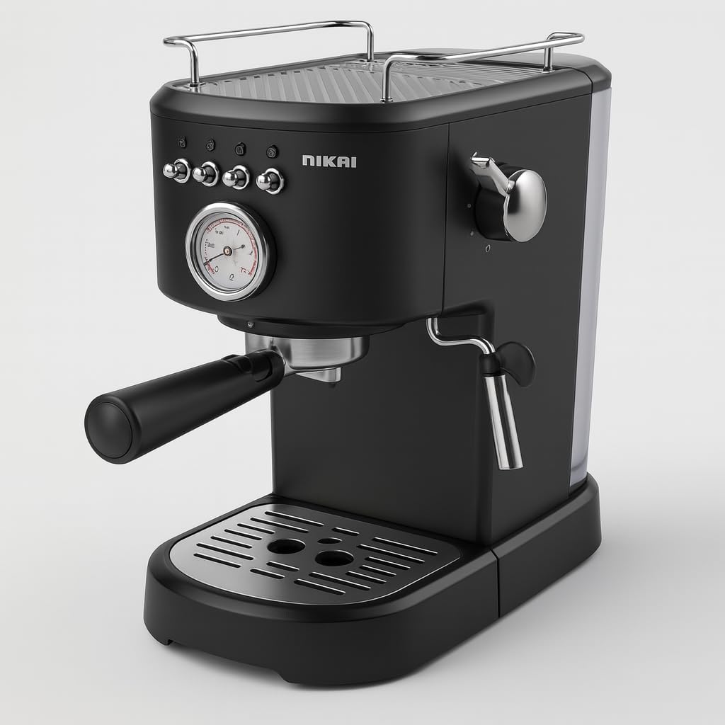 Nikai Manual Coffee Machine for Espresso, Cappuccino & Latte - 15 Bar Pump, 1.5L Water Tank, High-Pressure Frothing, Overheating Protection, Best for Home & Office NEM130A -2 Years Warranty