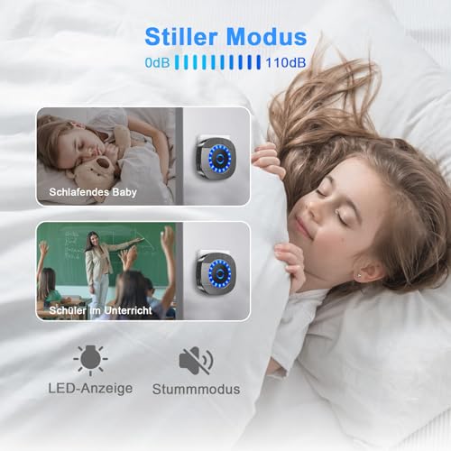 SURFOU Funkklingel, Türklingel Kabellos Set, 300m Reichweite Aussen Wasserdicht Klingel Haustür Plug-in Empfänger, Funk klingel mit LED-Blinken, 5 Lautstärkestufen, 55 Klingeltönen, Schwarz