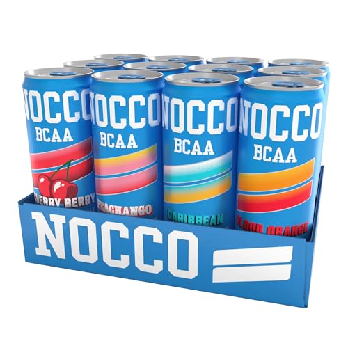 NOCCO BCAA Energy Drink Variety Pack - 12 Fl Oz (Pack of 12) - Sugar Free Caffeinated Drink - Carbonated & Low Calorie with BCAAs, Vitamin B6, B12, & Biotin - Grab & Go Performance Drinks