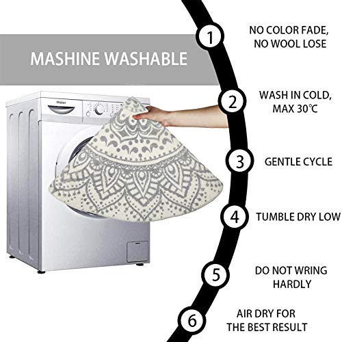 Hebe 4 Ft Round Area Rug Soft Chic Bohemian Mandala Machine Washable Non Slip Indoor Floor Mat Carpet For Living Room Sofa Bedroom Nursery Decor, Grey #TOP5