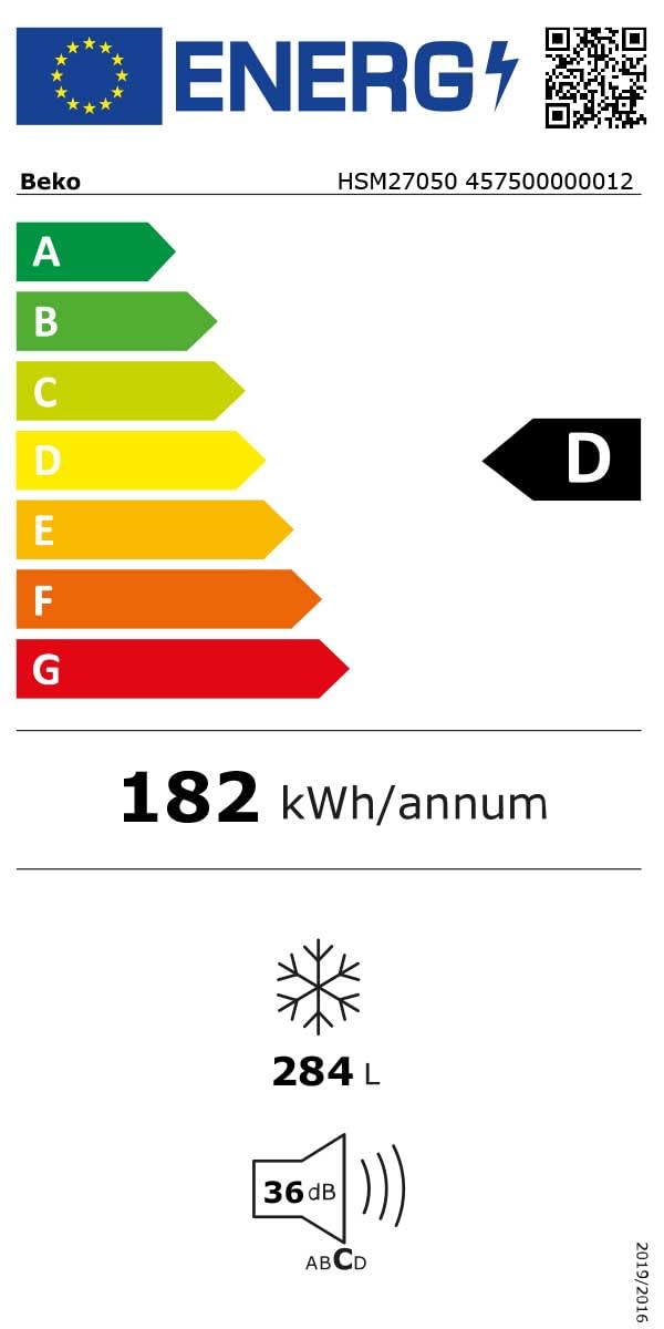Beko HSM27050 Gefriertruhe, Kühltruhe, 284 l Nutzvolumen, 2 Gefriergutkörbe, Temperaturalarm, abschließbar, LED-Anzeigesystem, Innenbeleuchtung, 36 db(A), Transportrollen, Weiß