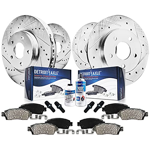 Image of Detroit Axle - Brake Kit for 2005-2009 Subaru Outback, 2006-2009 Legacy Replacement Drilled & Slotted Brake Rotors 2007 2008 Ceramic Brakes Pads: 11.54 inch inch Front and 10.79 inch inch Rear Rotors