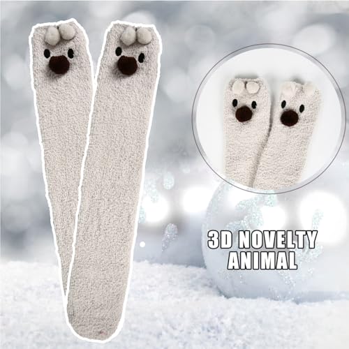 Image of Benefeet Sox Girls Cute Animal Fuzzy Knee High Socks Womens Funny Striped Cozy Winter Warm FluffyThigh High Socks Leg Warmers