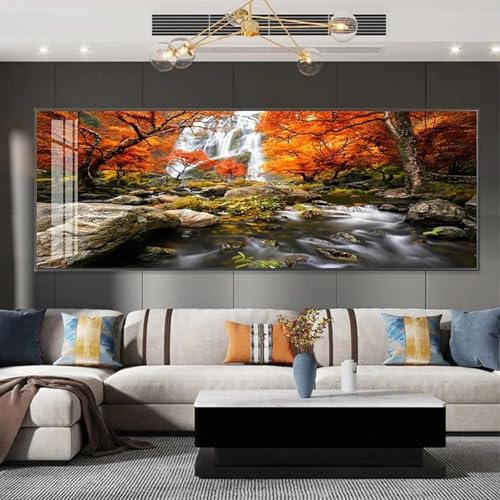 Peinture de paysage de lever de soleil sur mer toile 55x110 cm