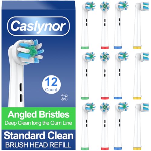 Caslynor Replacement Heads Compatible with Oral B Braun Pro 100 500 1000 Vitality Smart Genius Cross Bristles for Deeper Plaque Removal Pack of 12 Electric Toothbrush Heads Refills White