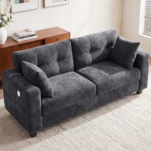 Image of 70 inch Loveseat Sofa for Living Room, Modern Chenille Cloud Couch with USB /Type-C Charging Ports, Side Pockets, Removable Cover, Wide Armrests, Small Couch for Small Space, Easy to Assemble, Grey