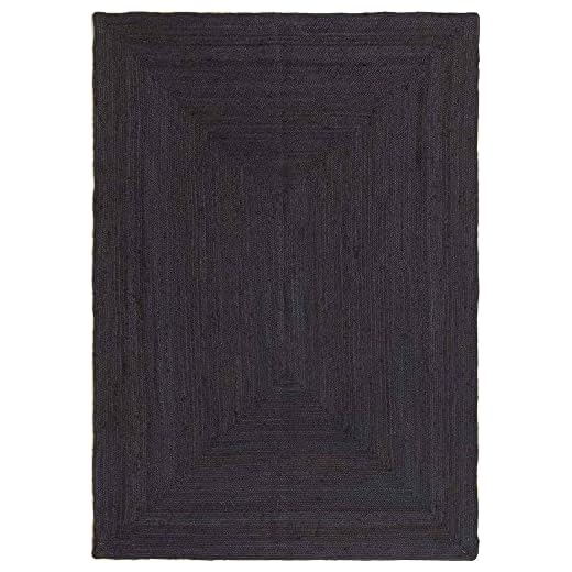 HAMID - Alfombra Yute Alhambra Color Negro, Alfombra 100% Fibra de Yute, Trenzado a Mano, Alfombras de Salón, Comedor, Dormitorio, Pasillos (120x170cm)