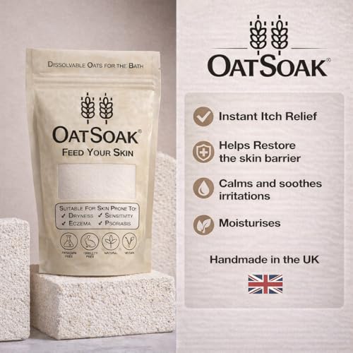 Image of OatSoak Scottish Colloidal Oatmeal Bath Additive. Dissolvable Oatmeal. Suitable for Skin Prone to Eczema, Psoriasis, Sunburn, and Chicken Pox. Handmade in the UK.