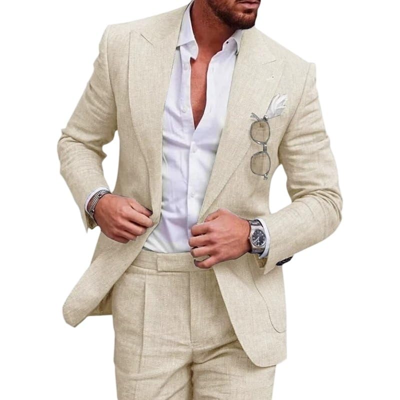 【Abito da uomo】Questo abito due pezzi in lino è adatto per uomini, padri, ragazzi, mariti, ed è unico, comodo, dall'atmosfera piacevole. Questo è un abito perfetto da regalare alle persone più importanti intorno a te. Renderà il tuo viso nuovo di zecca e allo stesso tempo riceverai molti complimenti