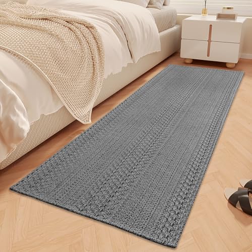 Cheerx Teppich Läufer 60x180cm, Küchenteppich waschbar rutschfest, Flur Teppich Absorbierend, dauerhaft & antistatisch, Küchenläufer für Eingang, Küche, Wohnraum,Grau