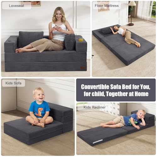 Sofá de dos plazas gris con almohadas ergonómicas para un descanso seguro e infantil 5