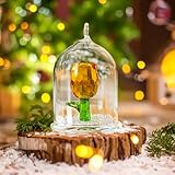 H&D Crystal Enchanted Rose Flower Figurine Dreams Ornament in a Glass Dome Gifts for her (Yellow)