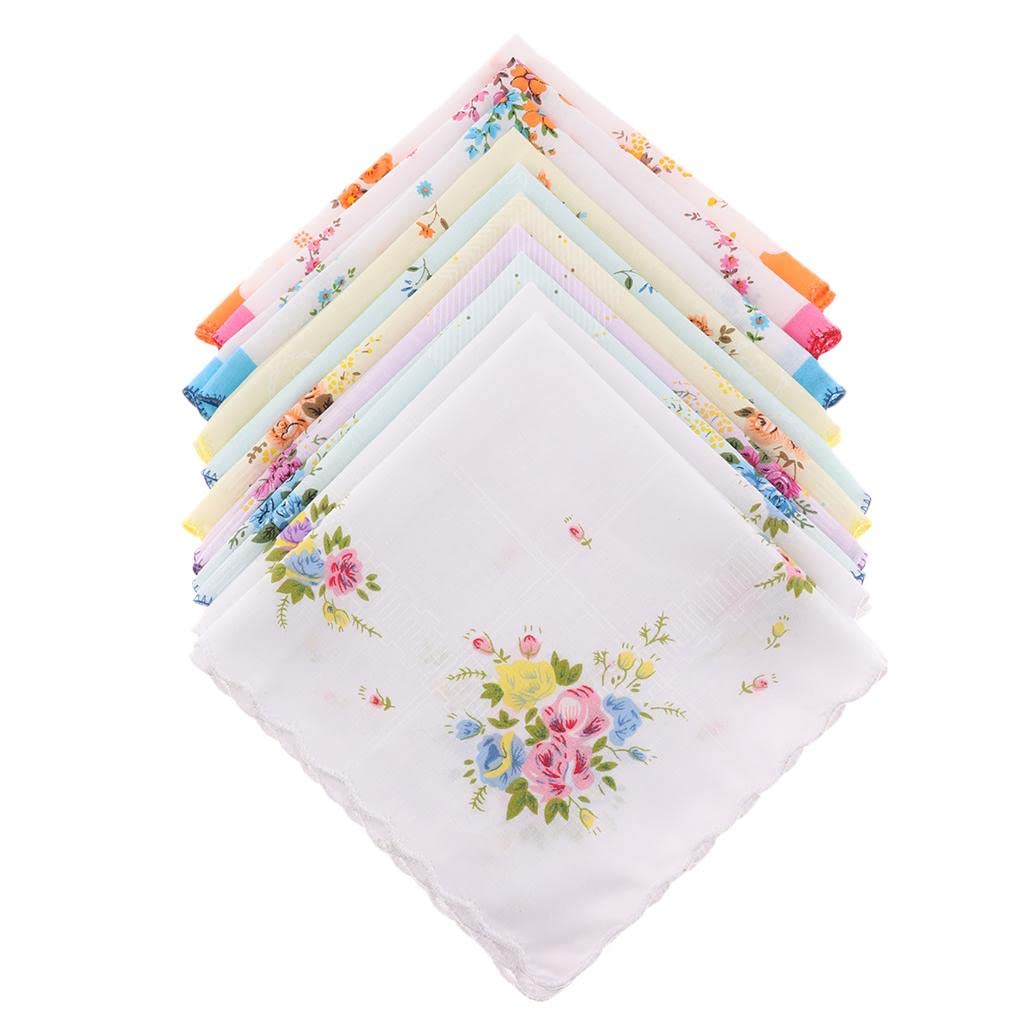 merishopp 10x Women Cotton Printed Handkerchief Hanky Kerchiefs Pocket Square as Gift-picture-24