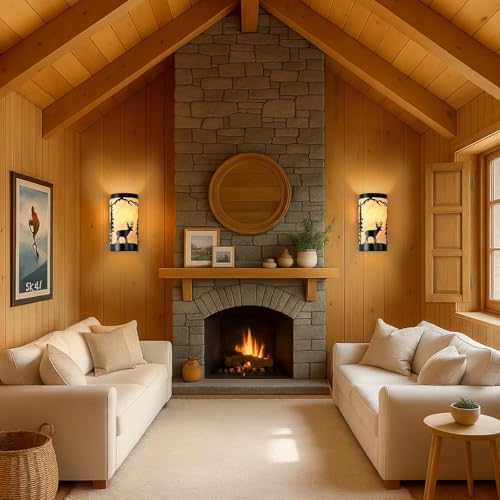 Image of Wall Sconce Light,Deer Metal Yellow Parchment Farmhouse Wall Sconce,Rustic E26 Base Wall Mount Lamp,Matte Black Bedroom Wall Lights,Indoor Wall Lamps for Living Room,Hallway(Hardwired Only)