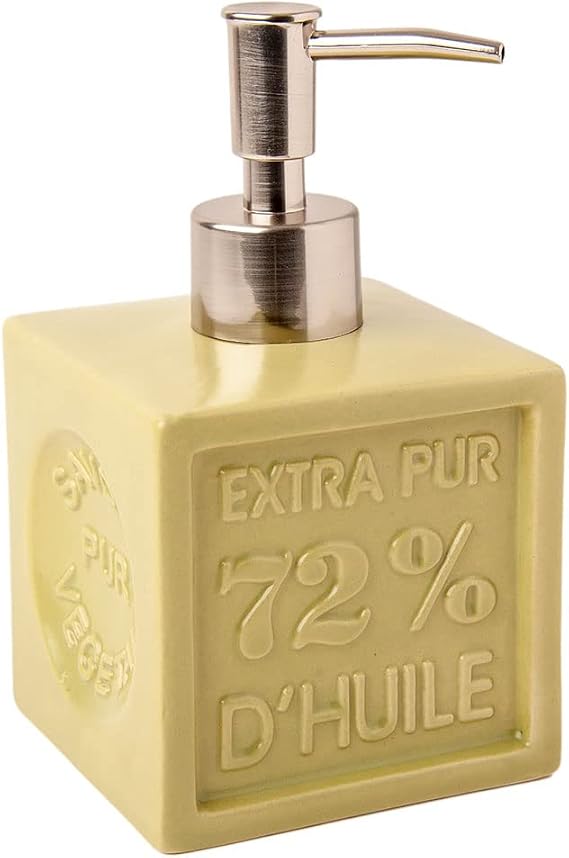 Maison du Savon - Ceramic Soap Dispenser Pump - Green/Olive - Brushed Aluminium Pump Head - Holds 300ml Liquid Hand Wash