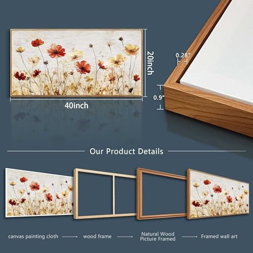 ERQINHUA Large Framed Canvas Wall Art For Living Room Wall Decoration For Bedroom Abstract Flower Painting Wood Frame Dining Room Decor Artwork Prints Modern Room Home Decor Ready To Hang 20"X40"