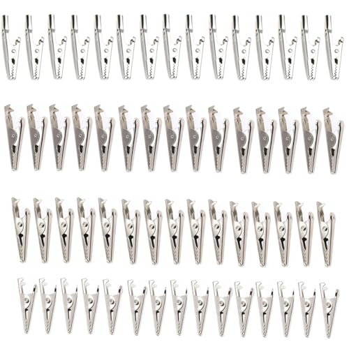 Image of Steel Alligator Clips Nickel Plated Silver Crocodile Clamps 80Pcs (4 Sizes: 28mm /35mm Small /45mm /51mm Each 20Pcs)