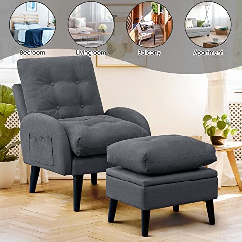 Senyun Accent Chair With Ottoman, Comfy Living Room Chair And Storage Ottoman Set, Adjustable Extra-Thick Padded Backrest & Side Pocket, Lazy Sofa Chair, Reading Chair For Bedroom #TOP5