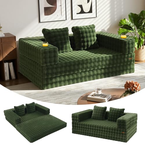Image of COMAX Futon Sofa Bed, 4‑in‑1 Convertible Sofa Bed, Folding Boneless Couches | Boneless Couch for living room, Fold Out Small Foldable Loveseat Floor Sleeper Mattress Lounge Space‑Saving, Classic Green
