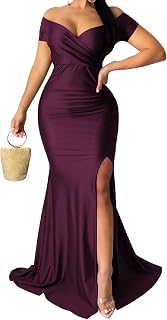 Women's Off Shoulder High Split Long Formal Party Maxi Dress, Off Shoulder High Split Dress