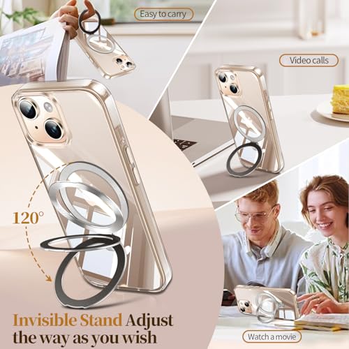 Image of ESTPEAK CD Mag-Stand Case for iPhone 13 /14 Case with Invisible Magnetic Ring, [Compatible with MagSafe] [Never Yellowing] Top Clear Phone Case Cover for iPhone 13 /14 6.1 inch Men Women, Clear