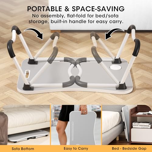 Image of Folding Lap Desk, 23.6 Inch Wood Laptop Bed Desk with Cup Holder, Portable Bed Table for Working Writing Reading, Eating for Bed, Floor, Sofa, Couch - Grey