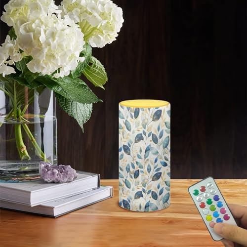 Image of Flameless Candle Flame Effect Realistic LED Lights, Battery Operated Flameless Table Lamp with Timer Remote 12 Colors Changing Ideal Gifts for Women, Blue Gold Leaf