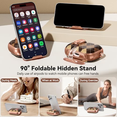 Image of for AirPods Pro 3 Case 2025 with Safty Lock-Maillard Pattern | As Phone Stand, for Women Girly, with Keychain & Cleaner Kit,Two-Piece Design,Support Wireless Charging,Clear TPU+PC Material