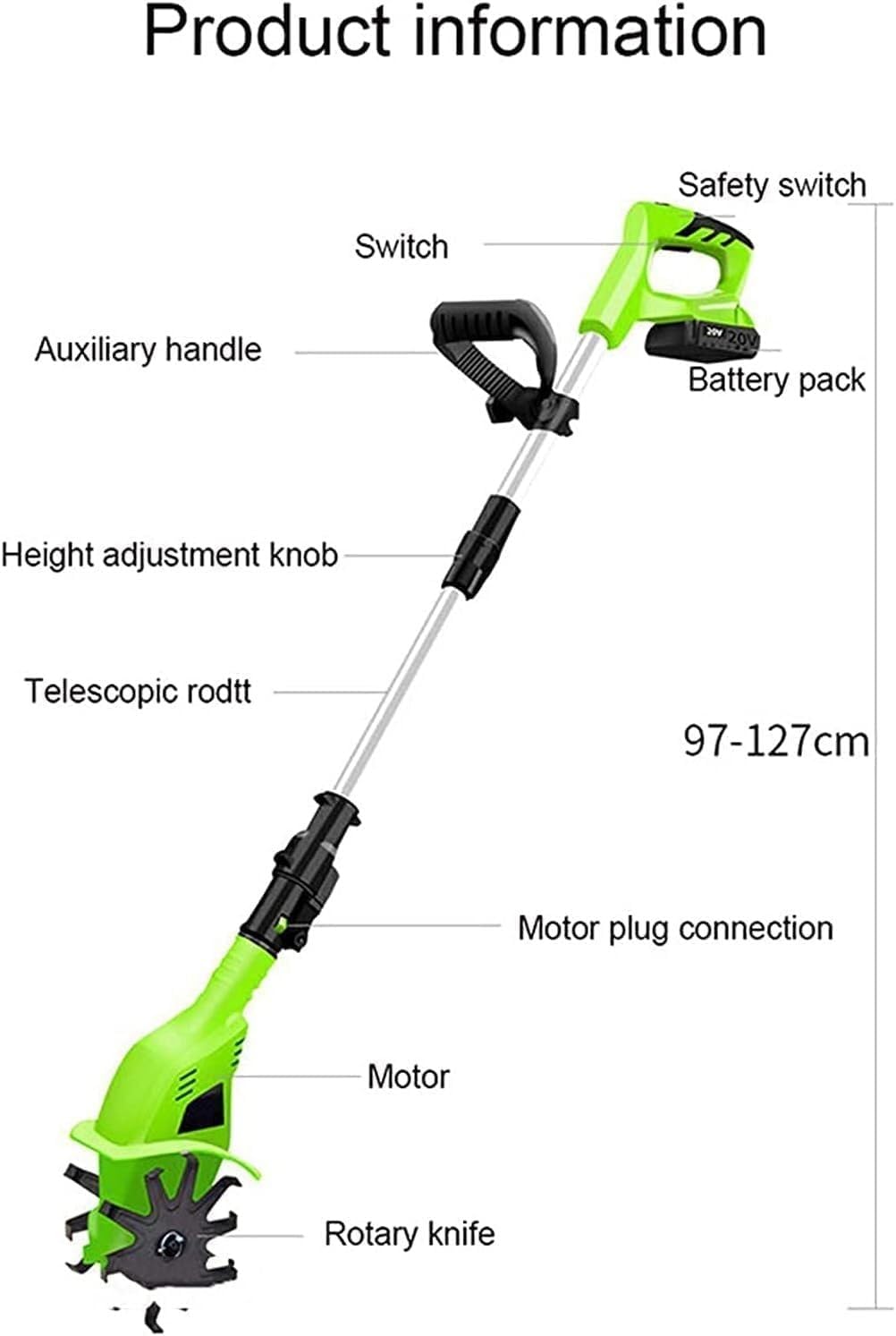 耕うん機 コードレスロータベーター、充電式バッテリーと充電器付き20Vハンドヘルド電動ガーデンティラーロータベーター 【マイニング】 園