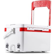 Box Fishing Box Easy Carry with Hidden Handle and Wheels Sit-on Cooler with Foldable Backrest and Adjustable Leg for Wild Sea Fishing Fishing Tackle, 32L