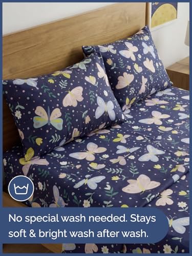 Image of Kids Full Size Moonlit Butterflies Bed Sheets - 4 Piece Kids Sheet Set | Moonlit Butterflies Themed Bedding, Ultra-Soft, Cute & Cozy, Breathable & Machine Washable, Bed Set for Boys, Girls & Teens