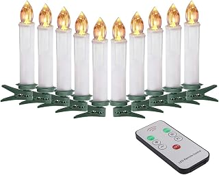 Flameless Taper Candles with Remote Control Set of 10 Led Electric Battery Powered Warm White Flicker Lights Realistic Christmas Candles with Detachable Clips Birthday Led Lighting