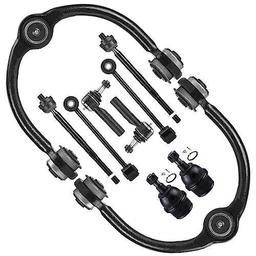 Front Upper Control Arms with Ball Joints + Sway Bar End Links + Tie Rod End Link Replacement for 2006 2007 2008 2009 2010 Jeep Commander Grand Cherokee - 10pcs Set